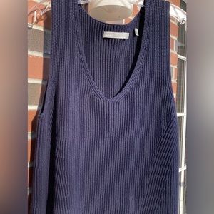 Vince Navy Blue Chunky Ribbed V Neck Sweater Vest Tank Size M